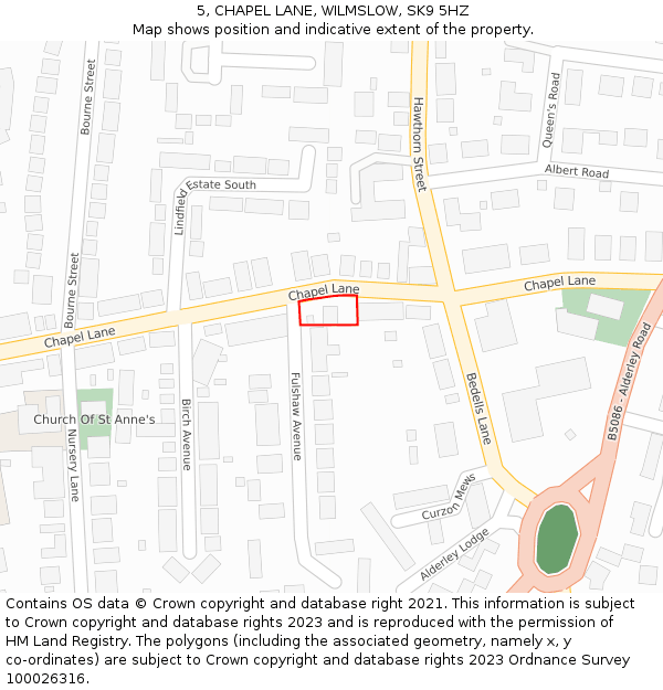 5, CHAPEL LANE, WILMSLOW, SK9 5HZ: Location map and indicative extent of plot