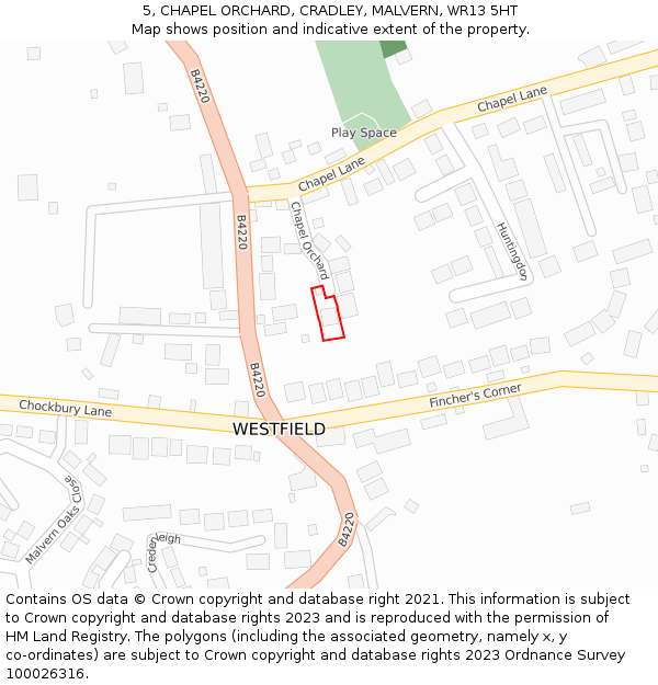 5, CHAPEL ORCHARD, CRADLEY, MALVERN, WR13 5HT: Location map and indicative extent of plot