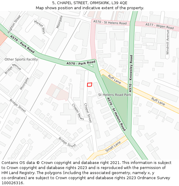 5, CHAPEL STREET, ORMSKIRK, L39 4QE: Location map and indicative extent of plot