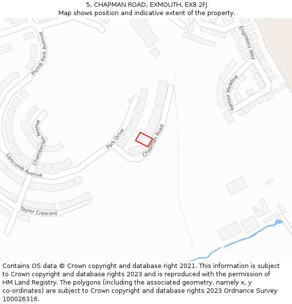 5, CHAPMAN ROAD, EXMOUTH, EX8 2FJ: Location map and indicative extent of plot