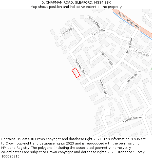 5, CHAPMAN ROAD, SLEAFORD, NG34 8BX: Location map and indicative extent of plot