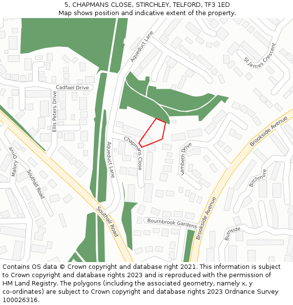 5, CHAPMANS CLOSE, STIRCHLEY, TELFORD, TF3 1ED: Location map and indicative extent of plot