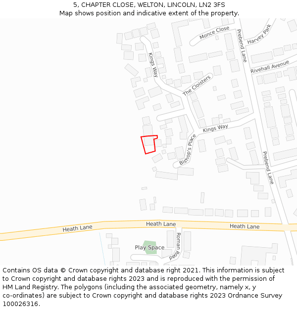 5, CHAPTER CLOSE, WELTON, LINCOLN, LN2 3FS: Location map and indicative extent of plot