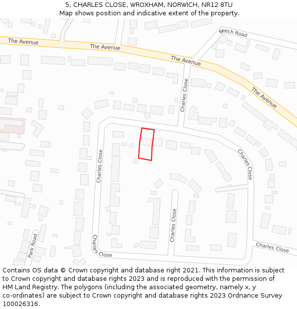 5, CHARLES CLOSE, WROXHAM, NORWICH, NR12 8TU: Location map and indicative extent of plot