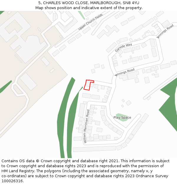 5, CHARLES WOOD CLOSE, MARLBOROUGH, SN8 4YU: Location map and indicative extent of plot