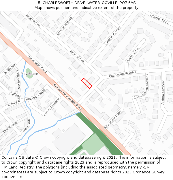 5, CHARLESWORTH DRIVE, WATERLOOVILLE, PO7 6AS: Location map and indicative extent of plot