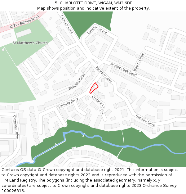 5, CHARLOTTE DRIVE, WIGAN, WN3 6BF: Location map and indicative extent of plot