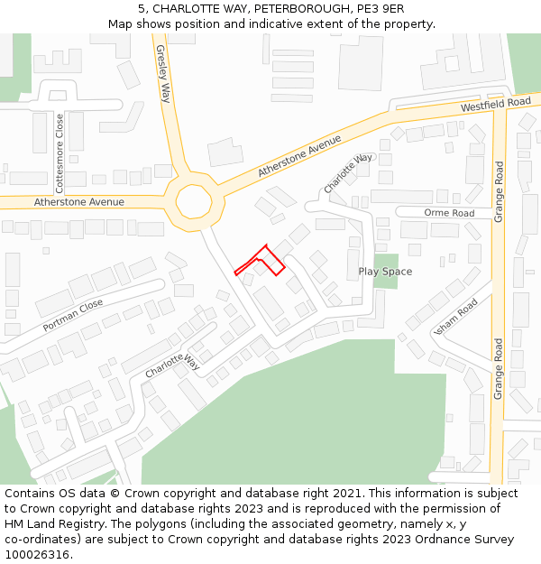 5, CHARLOTTE WAY, PETERBOROUGH, PE3 9ER: Location map and indicative extent of plot