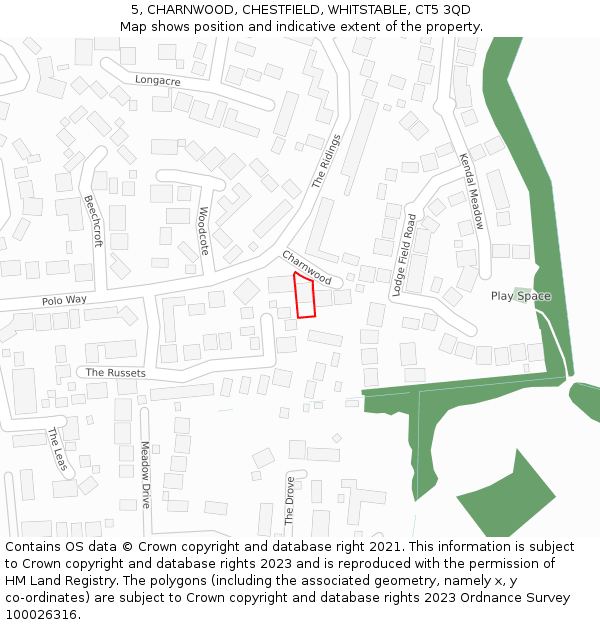 5, CHARNWOOD, CHESTFIELD, WHITSTABLE, CT5 3QD: Location map and indicative extent of plot