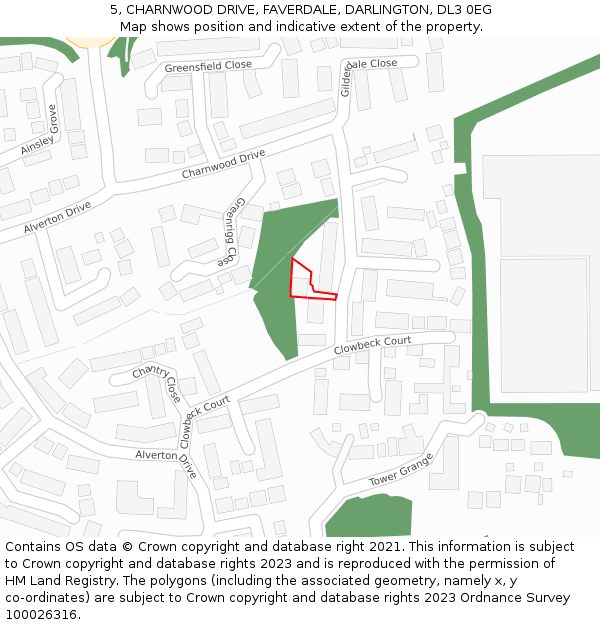 5, CHARNWOOD DRIVE, FAVERDALE, DARLINGTON, DL3 0EG: Location map and indicative extent of plot