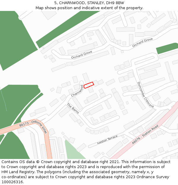 5, CHARNWOOD, STANLEY, DH9 8BW: Location map and indicative extent of plot