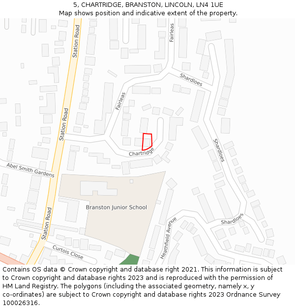 5, CHARTRIDGE, BRANSTON, LINCOLN, LN4 1UE: Location map and indicative extent of plot