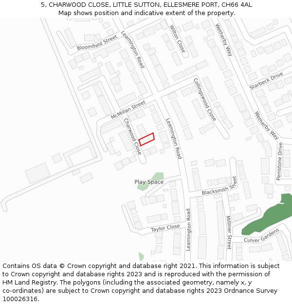 5, CHARWOOD CLOSE, LITTLE SUTTON, ELLESMERE PORT, CH66 4AL: Location map and indicative extent of plot