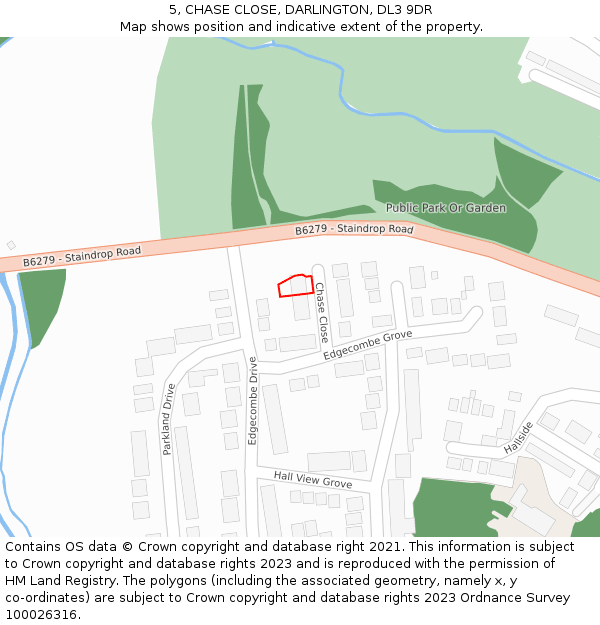 5, CHASE CLOSE, DARLINGTON, DL3 9DR: Location map and indicative extent of plot