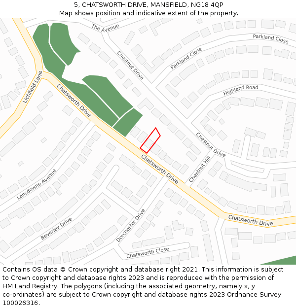 5, CHATSWORTH DRIVE, MANSFIELD, NG18 4QP: Location map and indicative extent of plot