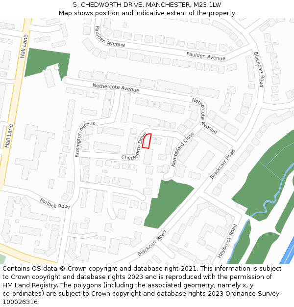 5, CHEDWORTH DRIVE, MANCHESTER, M23 1LW: Location map and indicative extent of plot