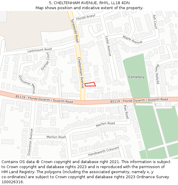 5, CHELTENHAM AVENUE, RHYL, LL18 4DN: Location map and indicative extent of plot