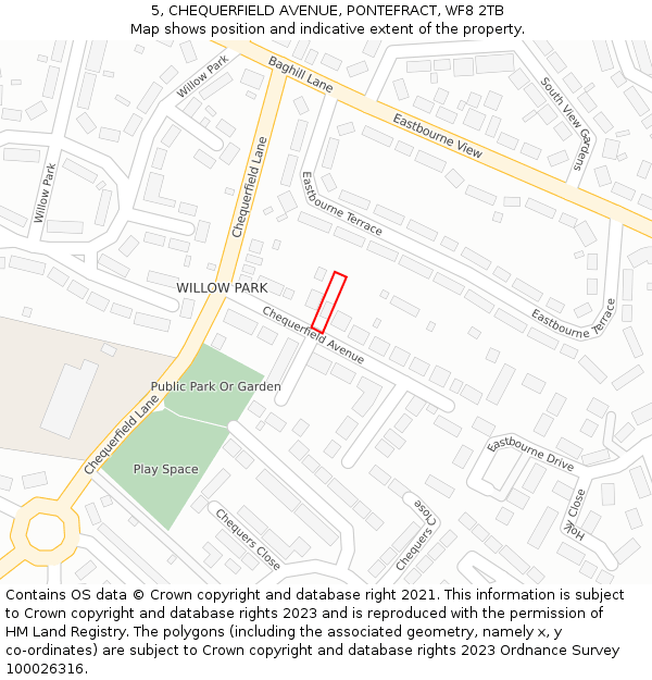 5, CHEQUERFIELD AVENUE, PONTEFRACT, WF8 2TB: Location map and indicative extent of plot