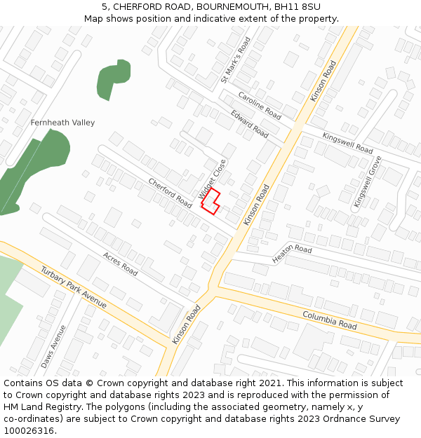 5, CHERFORD ROAD, BOURNEMOUTH, BH11 8SU: Location map and indicative extent of plot