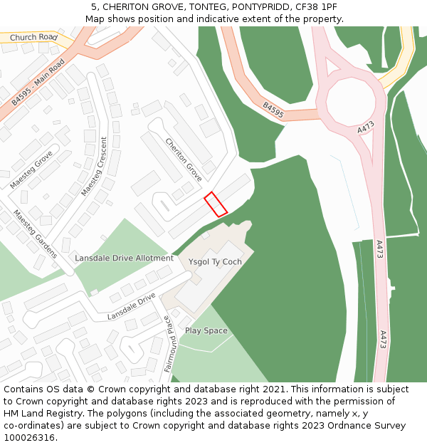 5, CHERITON GROVE, TONTEG, PONTYPRIDD, CF38 1PF: Location map and indicative extent of plot