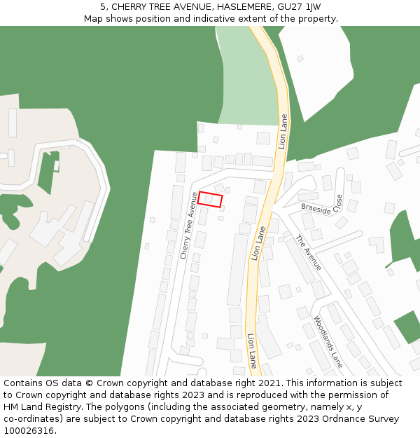 5, CHERRY TREE AVENUE, HASLEMERE, GU27 1JW: Location map and indicative extent of plot