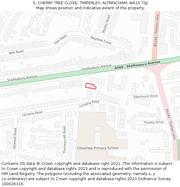 5, CHERRY TREE CLOSE, TIMPERLEY, ALTRINCHAM, WA15 7QJ: Location map and indicative extent of plot