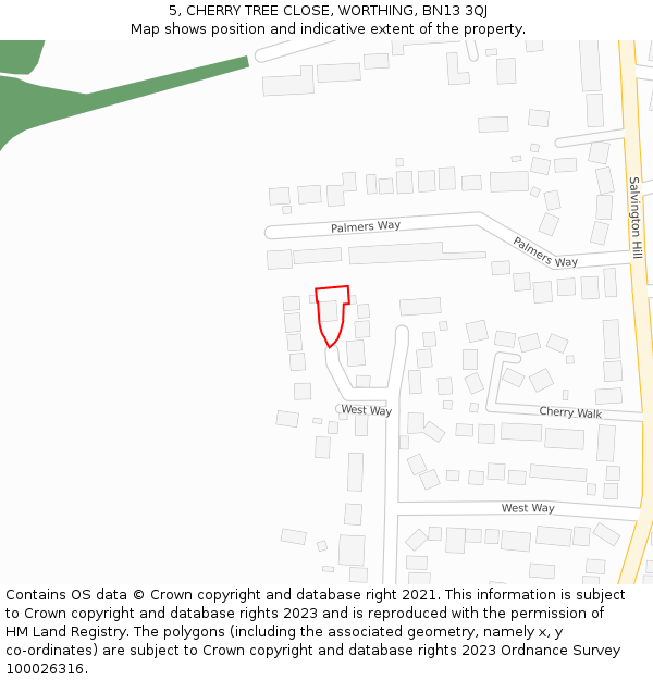 5, CHERRY TREE CLOSE, WORTHING, BN13 3QJ: Location map and indicative extent of plot