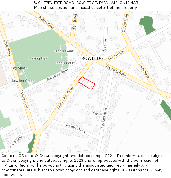 5, CHERRY TREE ROAD, ROWLEDGE, FARNHAM, GU10 4AB: Location map and indicative extent of plot