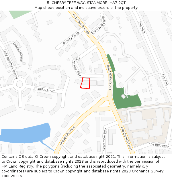 5, CHERRY TREE WAY, STANMORE, HA7 2QT: Location map and indicative extent of plot