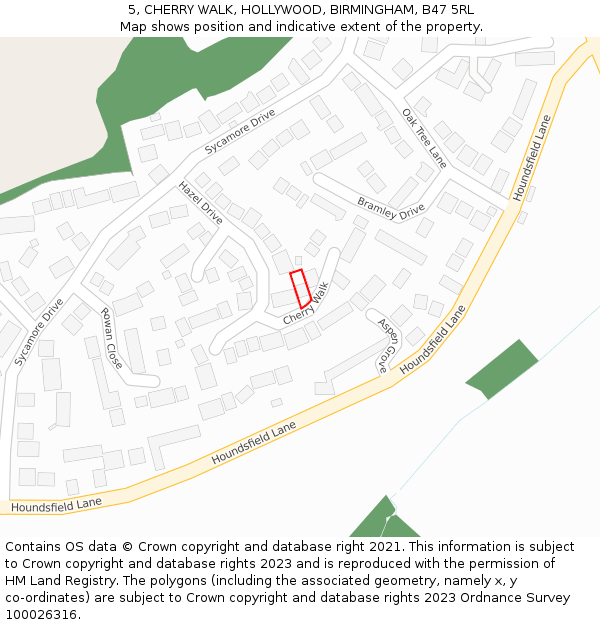 5, CHERRY WALK, HOLLYWOOD, BIRMINGHAM, B47 5RL: Location map and indicative extent of plot
