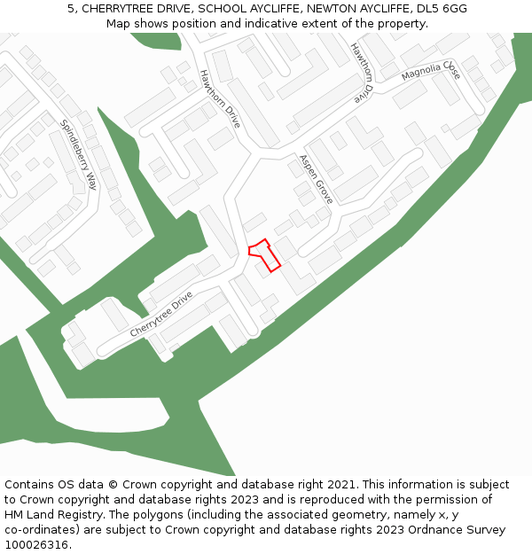 5, CHERRYTREE DRIVE, SCHOOL AYCLIFFE, NEWTON AYCLIFFE, DL5 6GG: Location map and indicative extent of plot