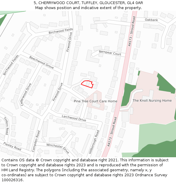 5, CHERRYWOOD COURT, TUFFLEY, GLOUCESTER, GL4 0AR: Location map and indicative extent of plot
