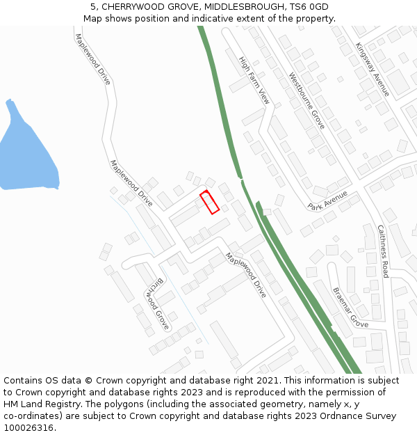 5, CHERRYWOOD GROVE, MIDDLESBROUGH, TS6 0GD: Location map and indicative extent of plot