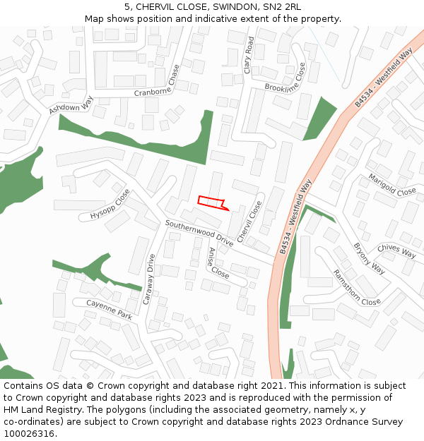 5, CHERVIL CLOSE, SWINDON, SN2 2RL: Location map and indicative extent of plot