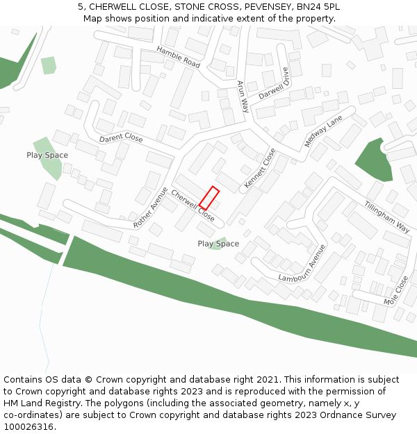 5, CHERWELL CLOSE, STONE CROSS, PEVENSEY, BN24 5PL: Location map and indicative extent of plot