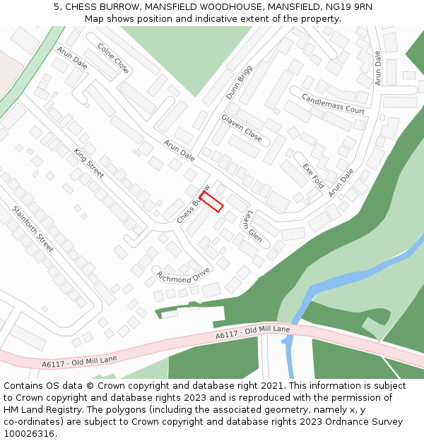 5, CHESS BURROW, MANSFIELD WOODHOUSE, MANSFIELD, NG19 9RN: Location map and indicative extent of plot