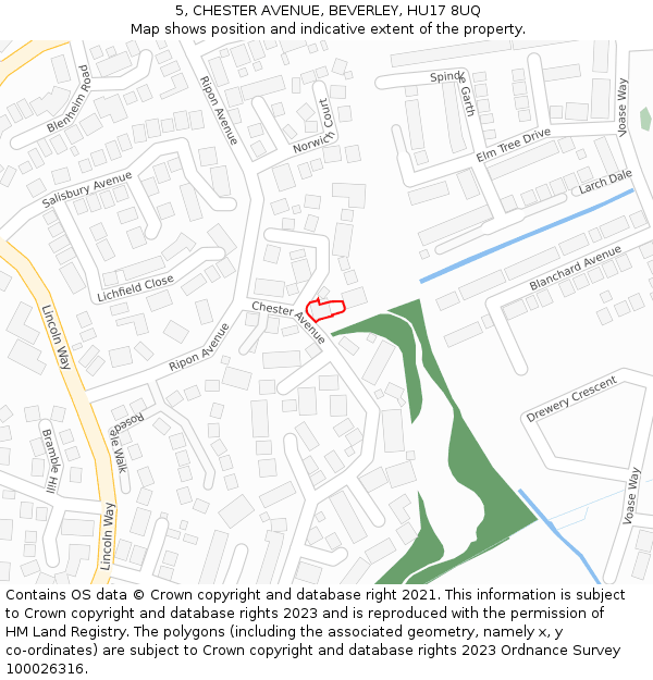 5, CHESTER AVENUE, BEVERLEY, HU17 8UQ: Location map and indicative extent of plot