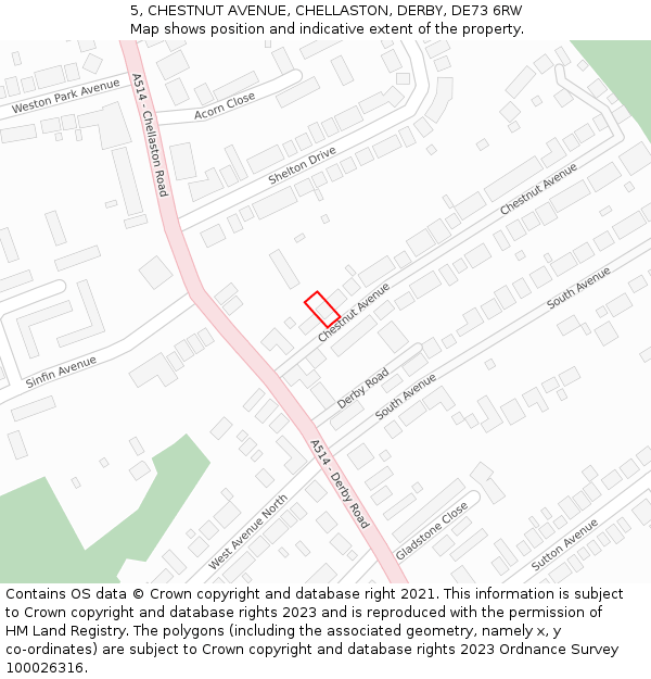 5, CHESTNUT AVENUE, CHELLASTON, DERBY, DE73 6RW: Location map and indicative extent of plot