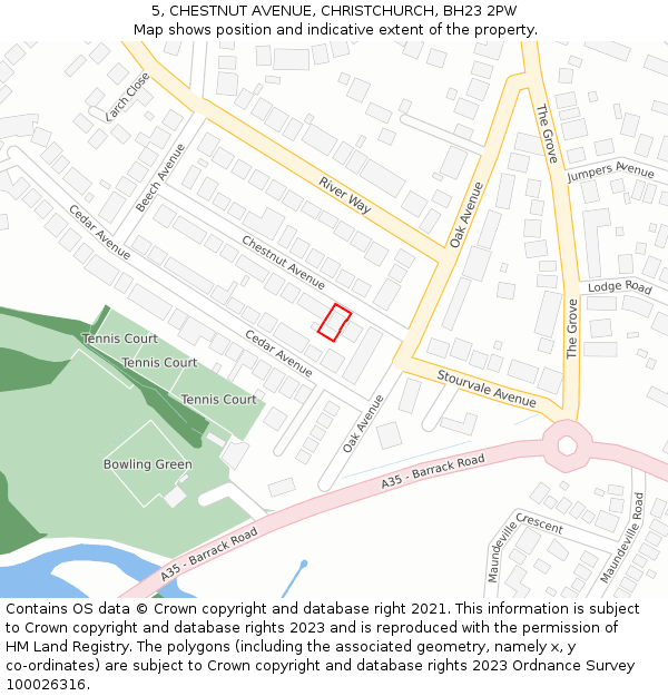 5, CHESTNUT AVENUE, CHRISTCHURCH, BH23 2PW: Location map and indicative extent of plot