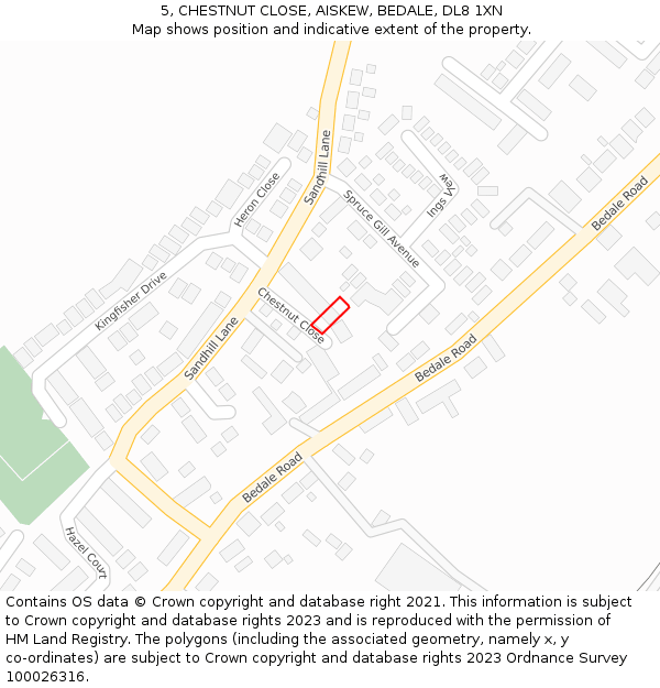 5, CHESTNUT CLOSE, AISKEW, BEDALE, DL8 1XN: Location map and indicative extent of plot