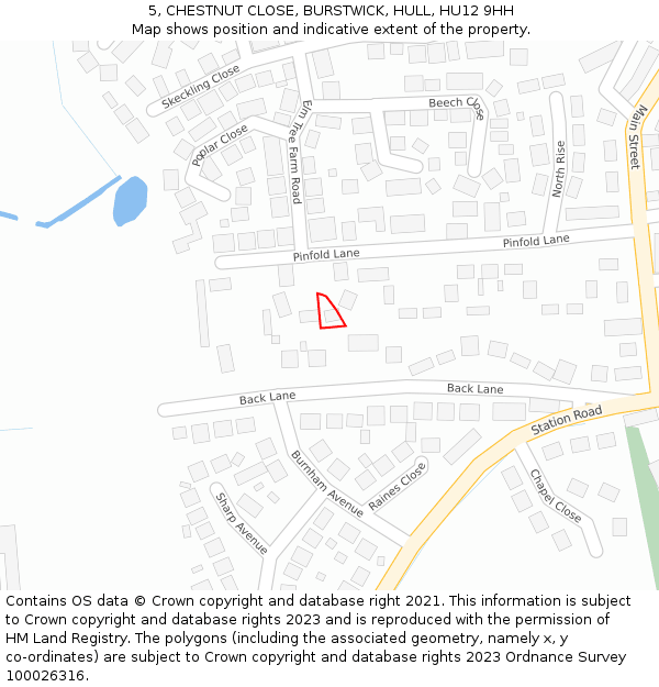 5, CHESTNUT CLOSE, BURSTWICK, HULL, HU12 9HH: Location map and indicative extent of plot