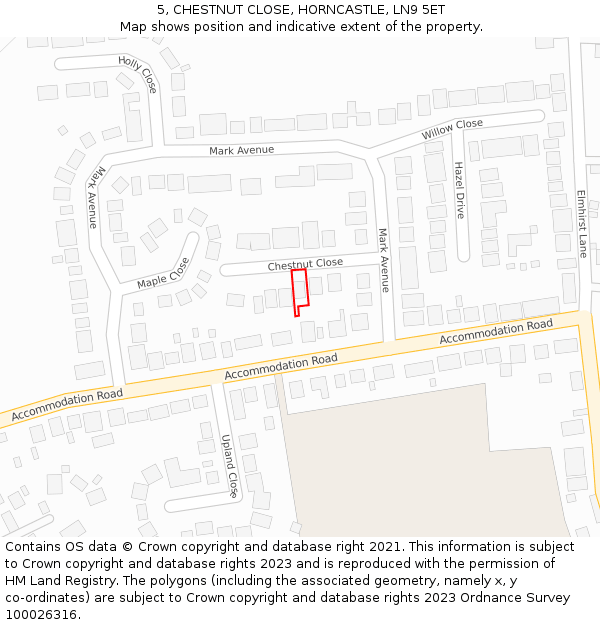 5, CHESTNUT CLOSE, HORNCASTLE, LN9 5ET: Location map and indicative extent of plot