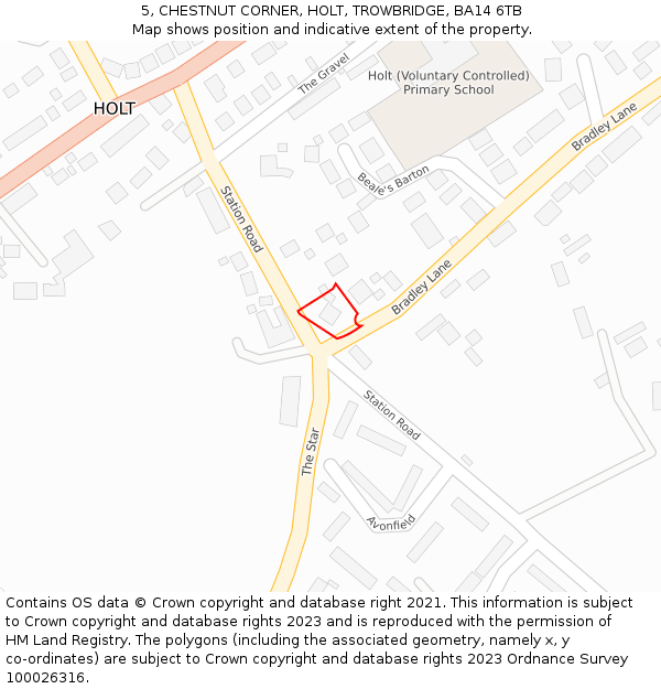 5, CHESTNUT CORNER, HOLT, TROWBRIDGE, BA14 6TB: Location map and indicative extent of plot