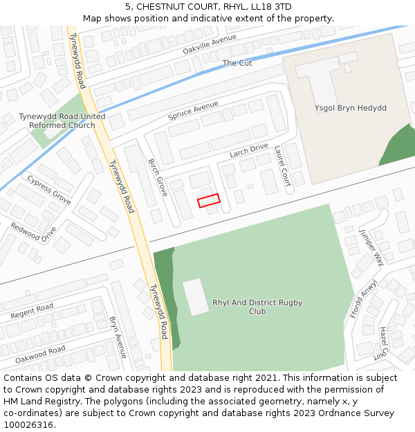 5, CHESTNUT COURT, RHYL, LL18 3TD: Location map and indicative extent of plot