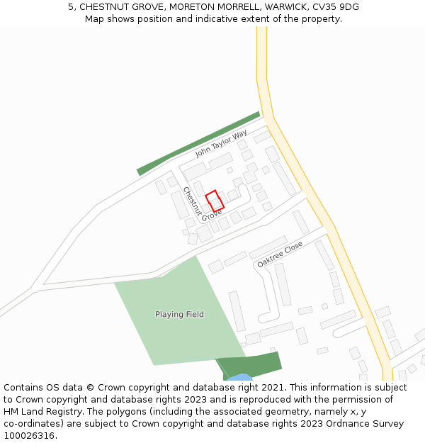 5, CHESTNUT GROVE, MORETON MORRELL, WARWICK, CV35 9DG: Location map and indicative extent of plot