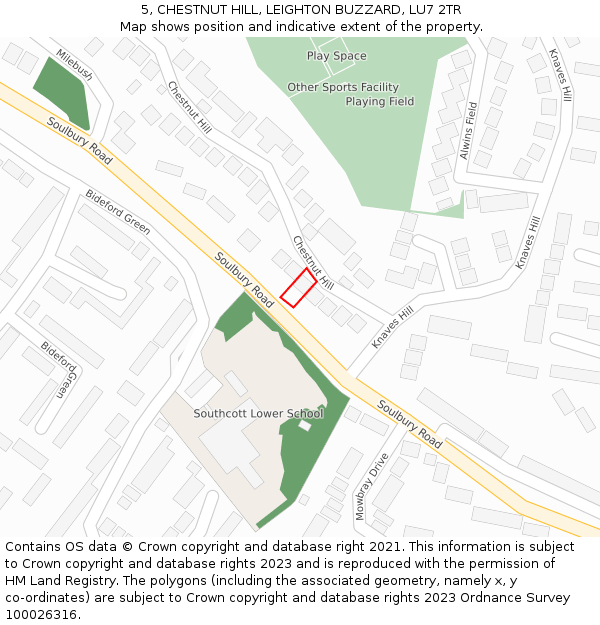 5, CHESTNUT HILL, LEIGHTON BUZZARD, LU7 2TR: Location map and indicative extent of plot