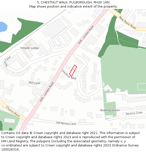 5, CHESTNUT WALK, PULBOROUGH, RH20 1AN: Location map and indicative extent of plot