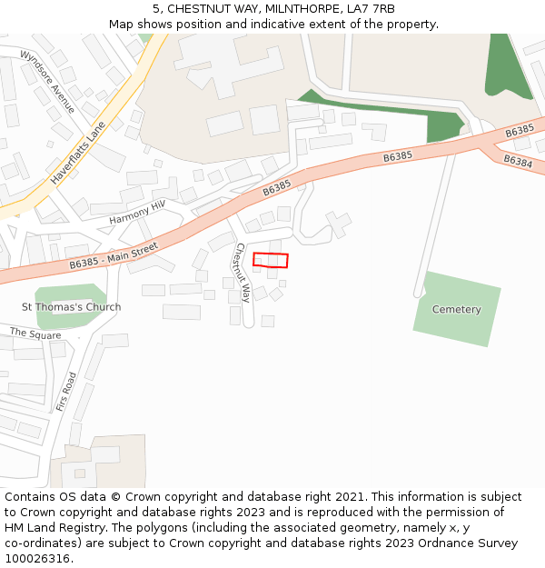 5, CHESTNUT WAY, MILNTHORPE, LA7 7RB: Location map and indicative extent of plot