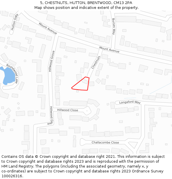 5, CHESTNUTS, HUTTON, BRENTWOOD, CM13 2PA: Location map and indicative extent of plot