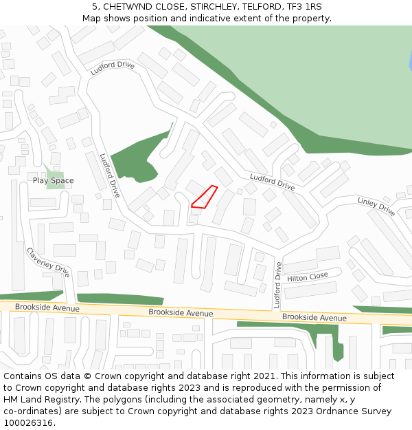 5, CHETWYND CLOSE, STIRCHLEY, TELFORD, TF3 1RS: Location map and indicative extent of plot